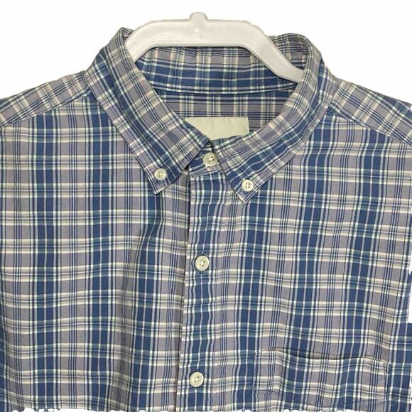 American Eagle Shirt Mens M Blue Lavender Button Down Plaid Long Sleeve Preppy - Picture 2 of 12